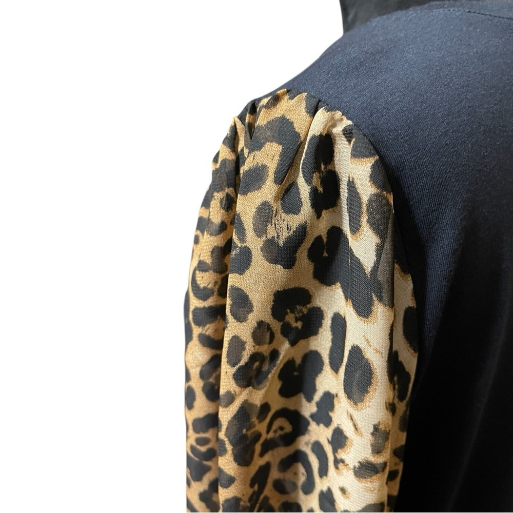 BELLE BY KIM GRAVEL CHIC SHEER LEOPARD PRINT SLEEVES TOP SZ SM EUC - Picture 6 of 11
